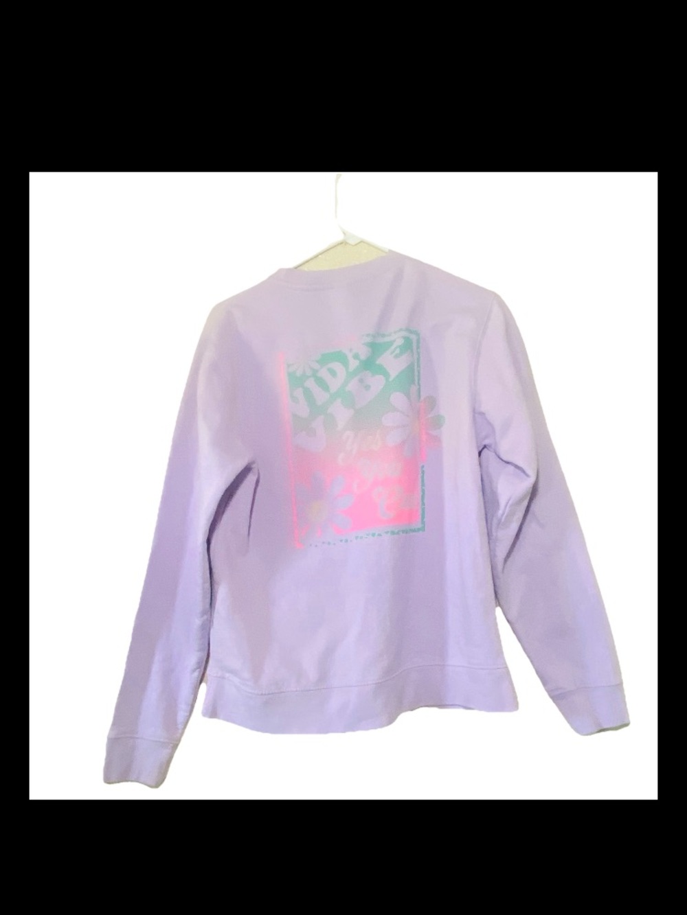 Vida Vibe Lilac Floral Graphic Crewneck Sweatshirt SZ S